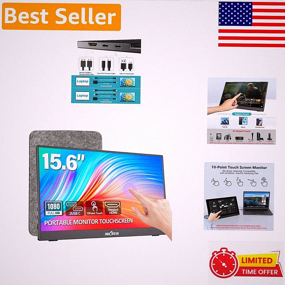 15.6" Travel Monitor with 10-Point Touchscreen & Wide Compatibility - Jet Black