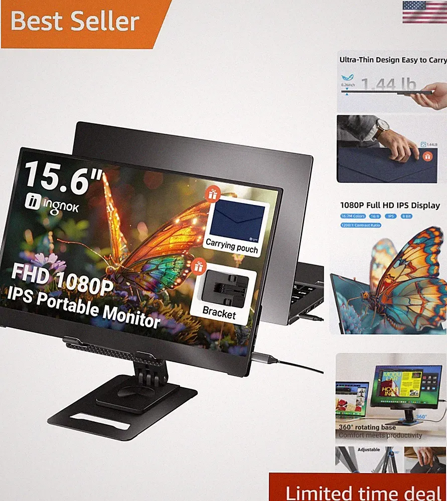15.6'' Ultra-Slim Portable Monitor: Eye Care & Seamless Multi-Device Connection