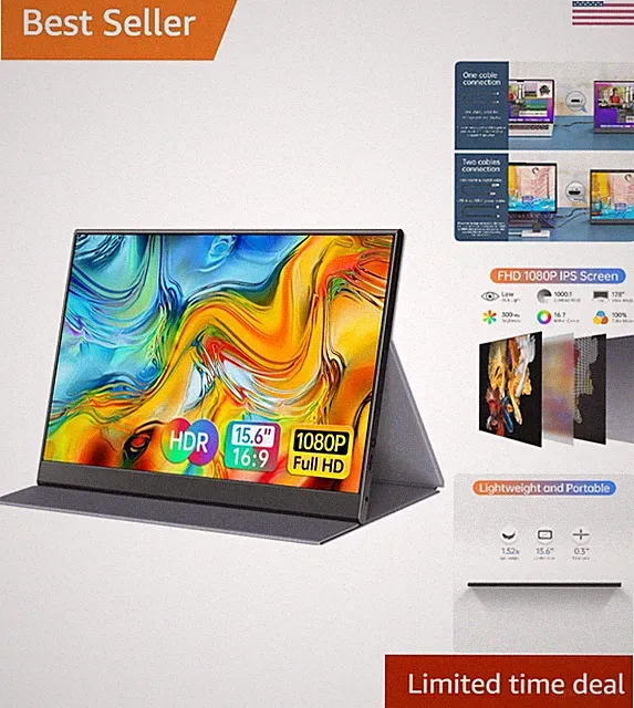 15.6inch Portable Monitor,1080P USB-C HDMI Second External Monitor for Laptop...