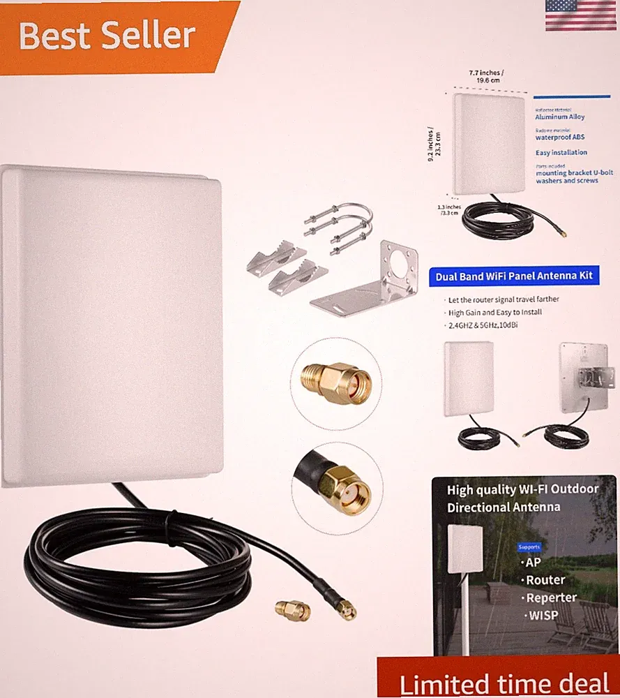 15dBi Outdoor Directional WiFi Antenna for Cameras & Gaming with 10Ft Cable