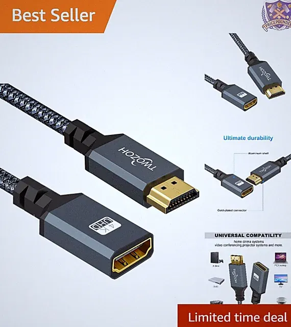 15FT HDMI Extension Cable Braided 4K 60Hz Male to Female Ideal for Gaming