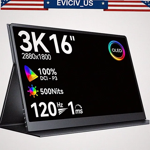 16.0" 2.5K Portable Monitor 120Hz QHD 100% sRGB 500Nits OLED Screen VESA Display