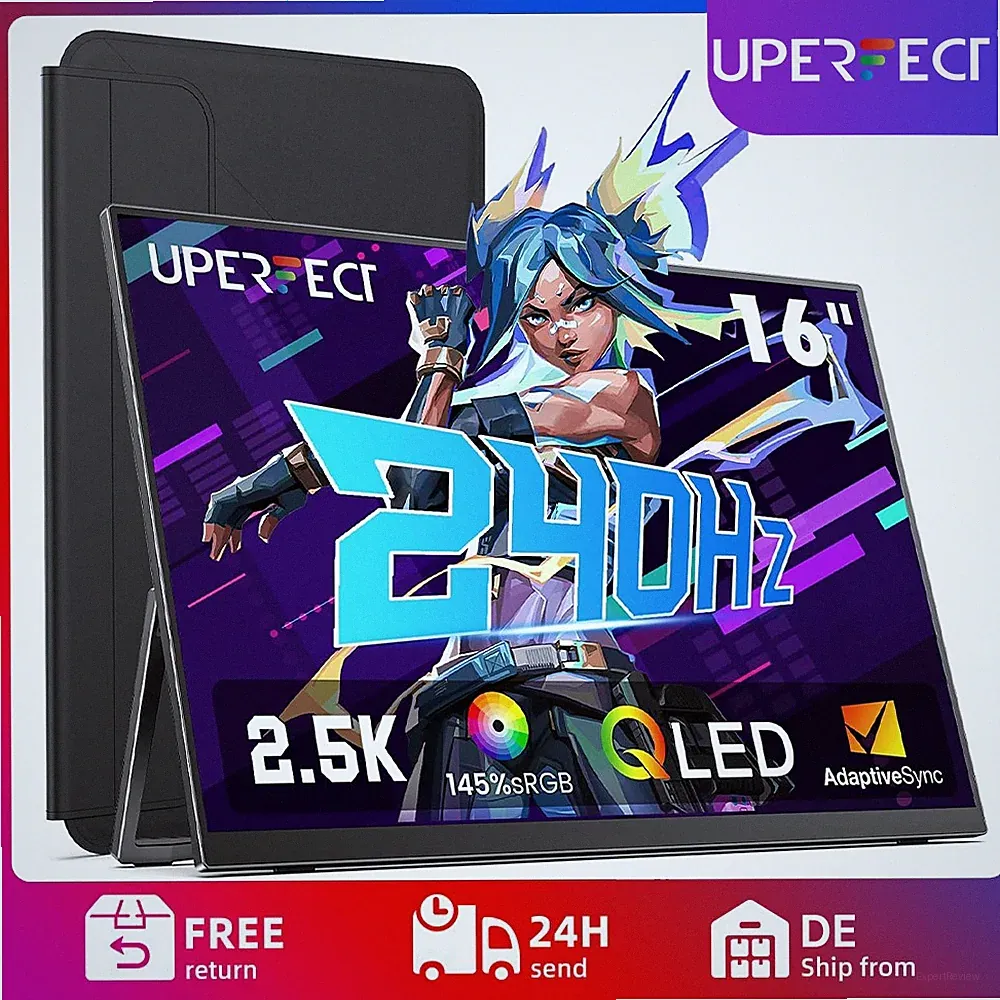 16.0" 2K 240Hz Portable Monitor 100% DCI-P3 Portable Gaming Monitor Freestanding