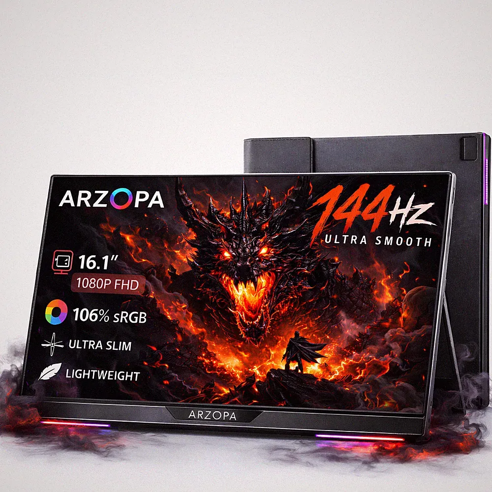 16.1" 144Hz Portable Monitor ARZOPA FHD IPS Laptop Second Screen with Travel Bag