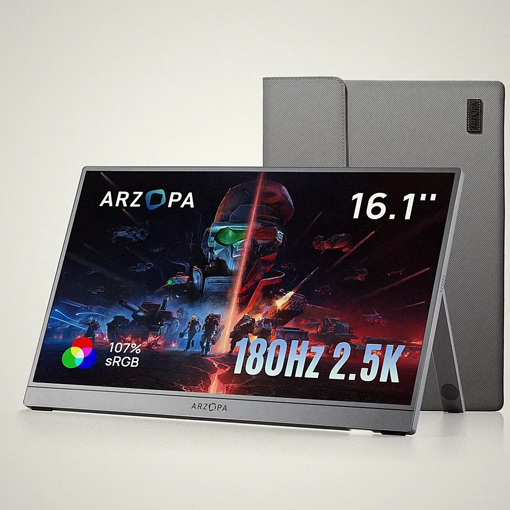 16.1'' 180Hz 2.5K Portable Monitor, 2560x1440 QHD 107% sRGB Kickstand Portabl...