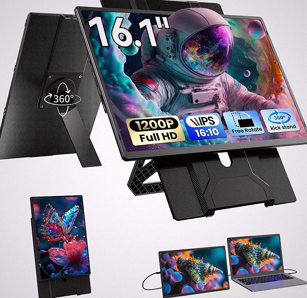 16.1" FHD Portable Monitor, 1080P, Magnetic Detachable Stand, Plug & Play for Wi