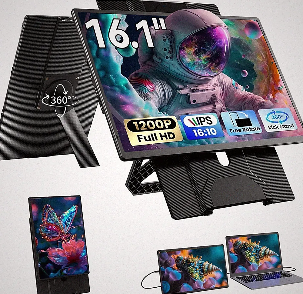 16.1" Portable FHD Monitor, 1080P, Magnetic Detachable Stand, Plug & Play for Wi