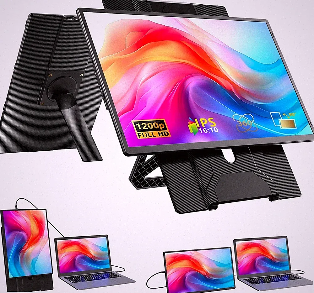 16.1" Portable Monitor 1200P IPS 100 sRGB USB C HDMI 360 VESA Laptop Extender