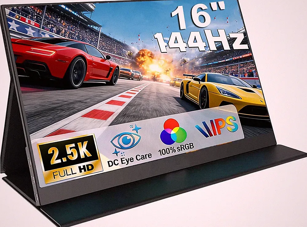 16" 2.5K 144Hz Portable Gaming Monitor - Ultra-Clear IPS, HDR, Built-In Speakers