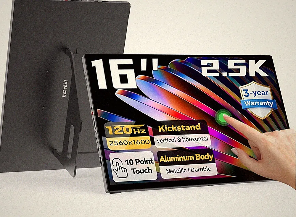 16" 2.5K Touchscreen Portable Monitor, 120Hz Gaming Display with HDR & FreeSync