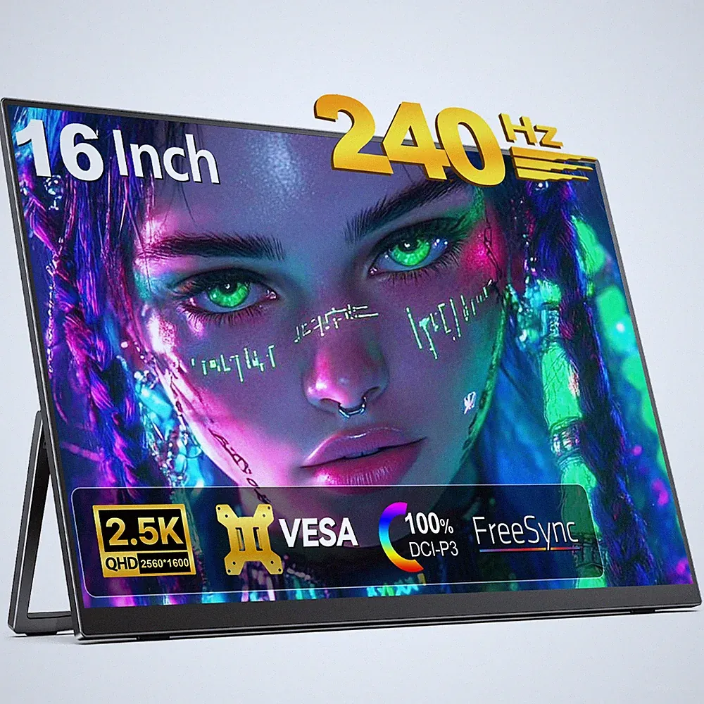 16" 2K 240Hz Portable Gaming Monitor 100% DCI-P3 Gaming Screen Second Display