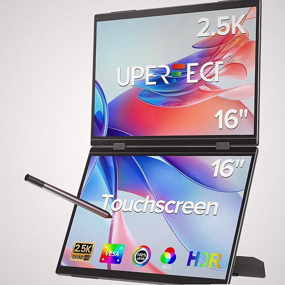 16" 2K Portable Monitor Touchscreen Dual Screen Monitor Display with Touch Pen