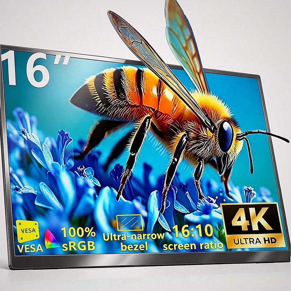 16” 4K Portable Monitor UHD 3840×2400 16:10 400 Nits Gaming Display,IPS HDR E...