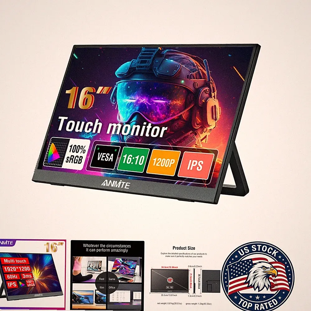 16-Inch Portable Touch Monitor for XBox PS4 5 Switch PC - HDR10, IPS, Type-C