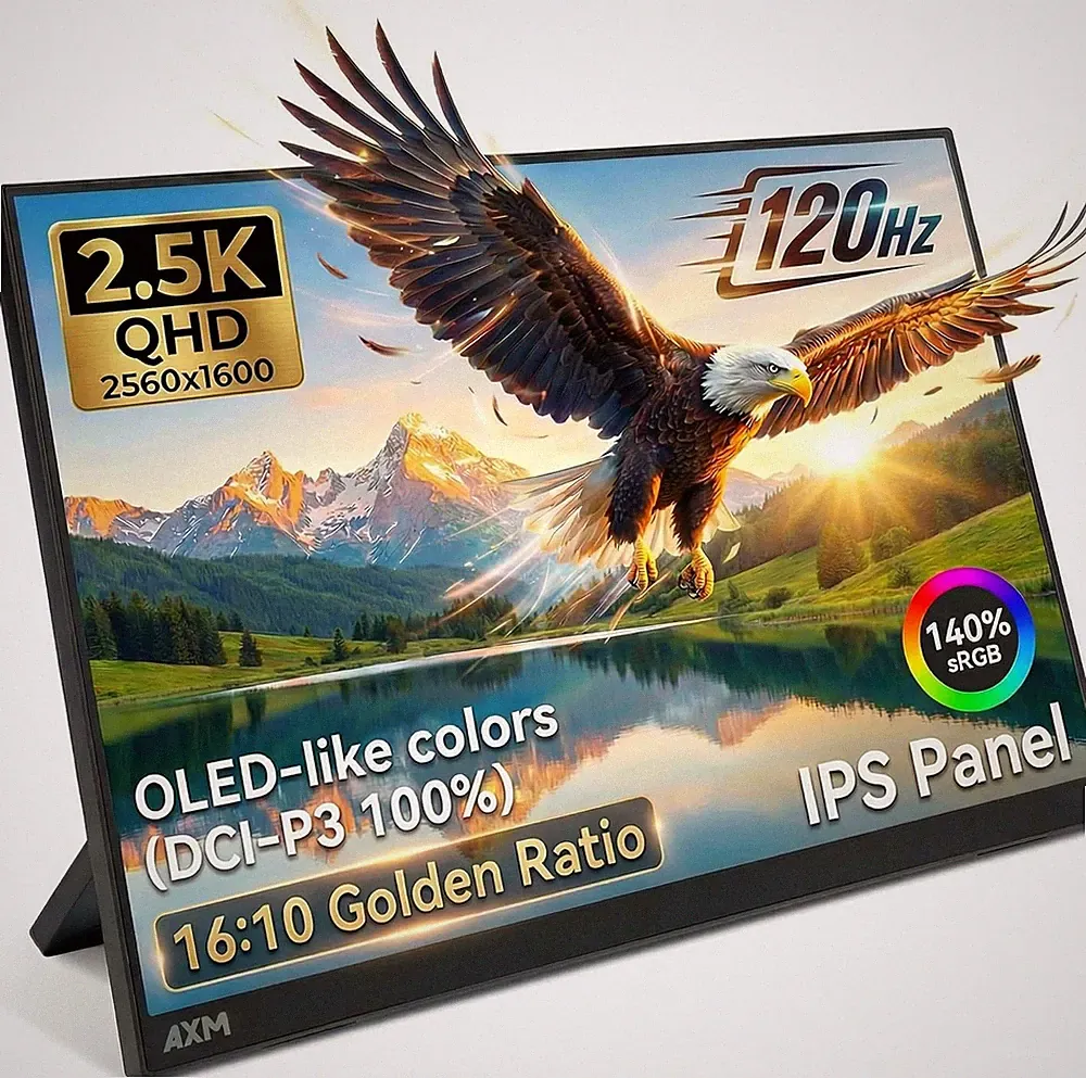 16" Portable Monitor 2.5k QHD IPS 120Hz Flicker-Free 400 Nits 140% sRGB