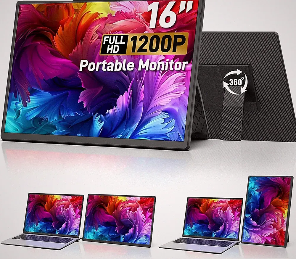 16" Portable Monitor for Laptop, 1200P IPS Laptop Screen Extender | Plug & Play