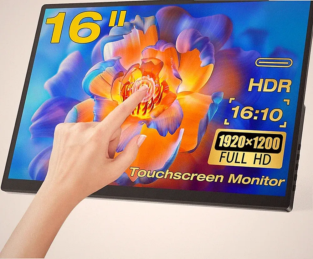 16" Touchscreen Monitor FHD 1920x1200P Frameless PC Display HDMI/USB-C for PS5