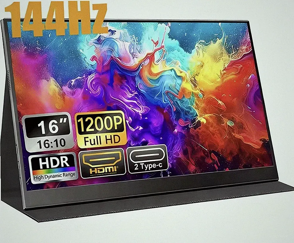 16in Portable Monitor LCD 1200P HDR 144Hz 3ms HDMI USB-C Black 16:10