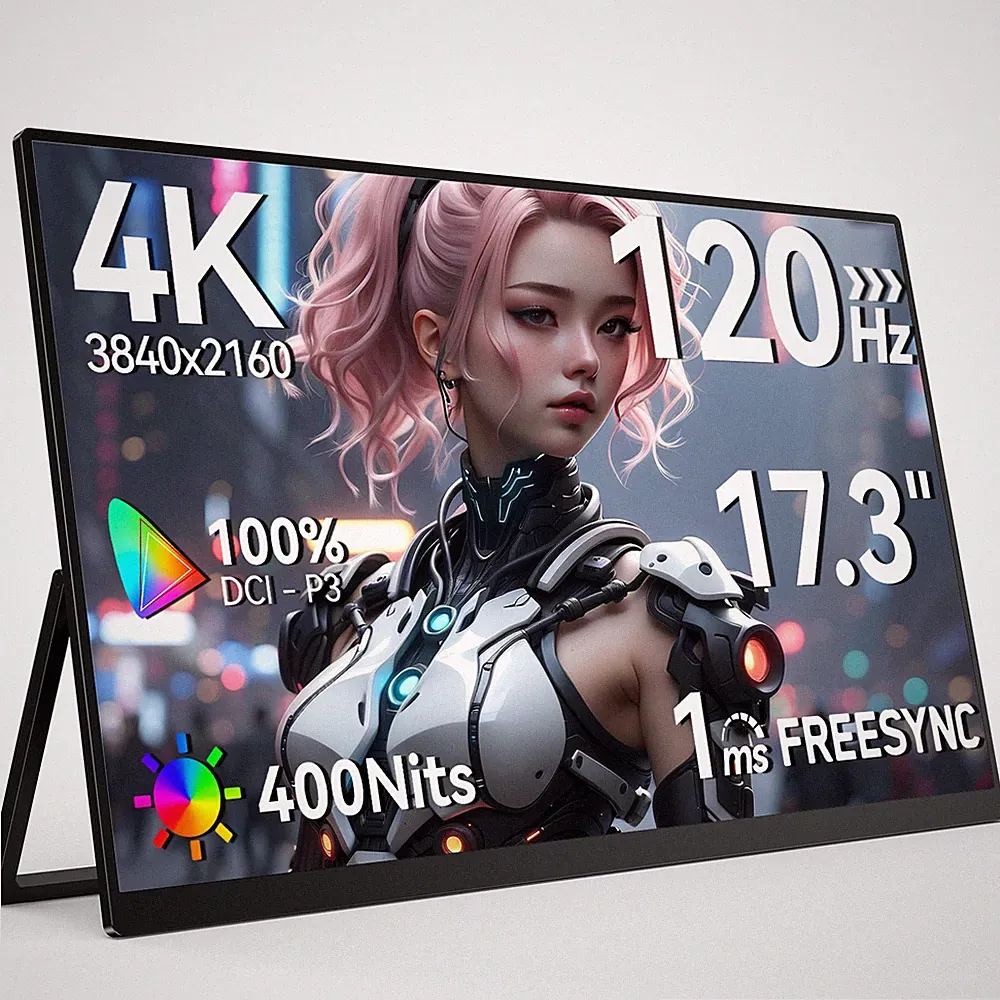 17.3" 120Hz 4K UHD Portable Gaming Monitor Screen IPS LCD Freestanding Display