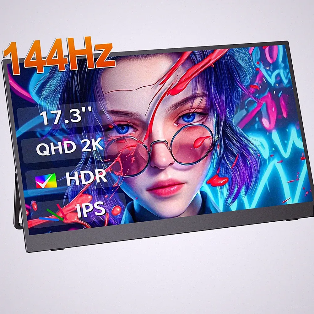 17.3" 2K Portable Monitor 144Hz External Monitor Display For Laptop PC Tablet