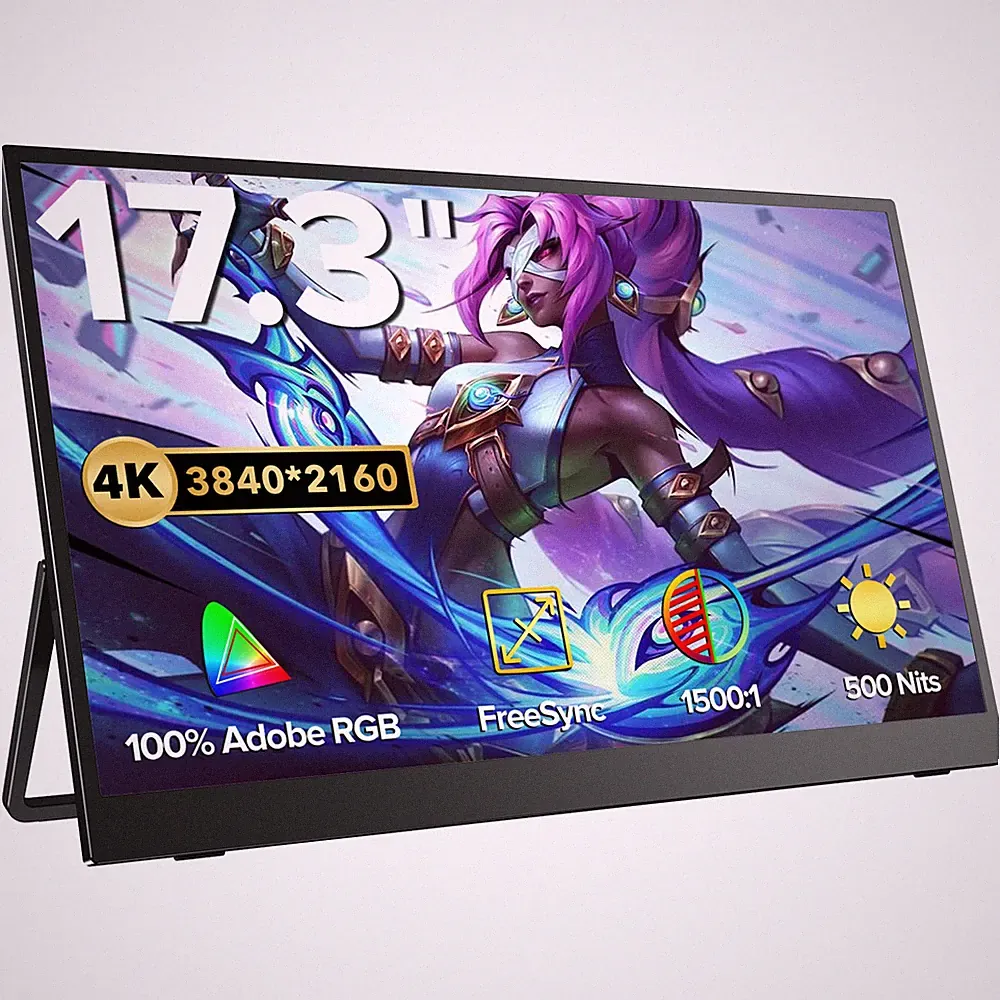 17.3" 4K UHD Portable Monitor Ultra Slim Frameless Display 100% Adobe RGB Stand