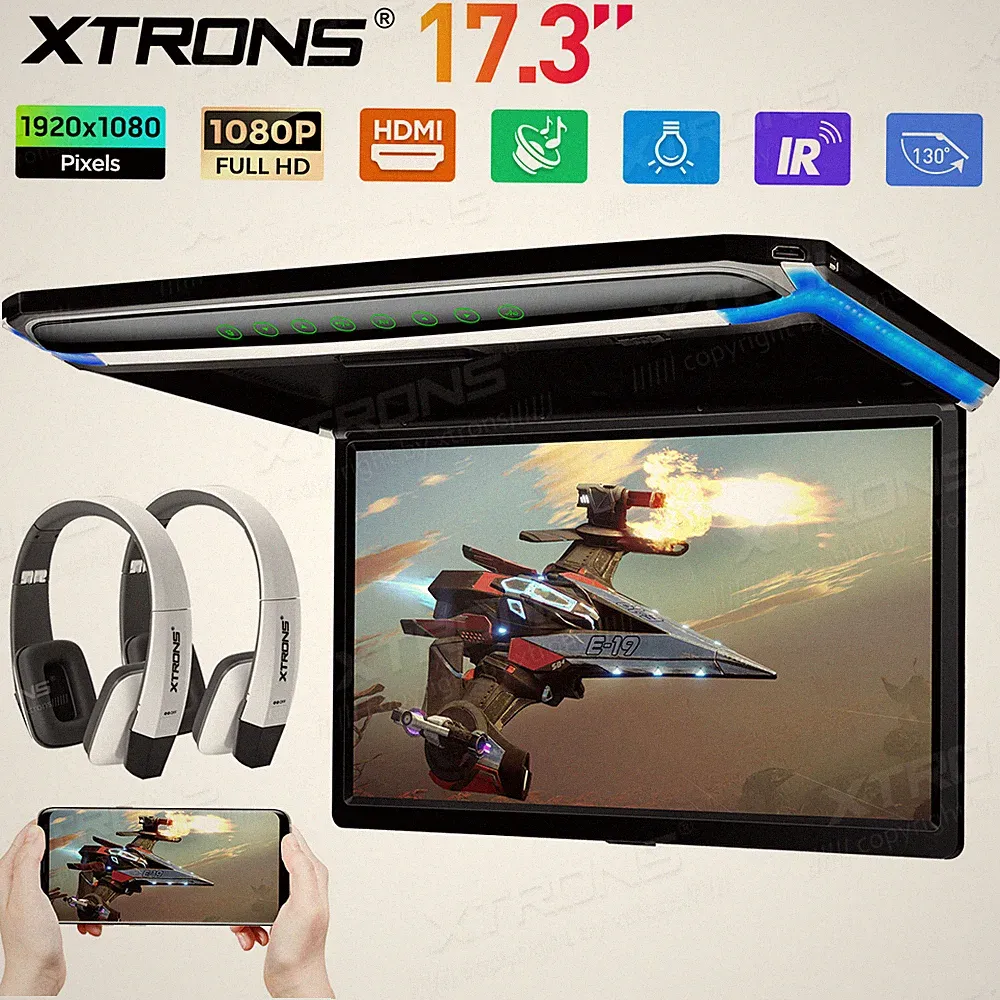 17.3" Car Roof Overhead Flip Down Monitor HDMI/USB/SD Game 1080P Touch Panel +IR