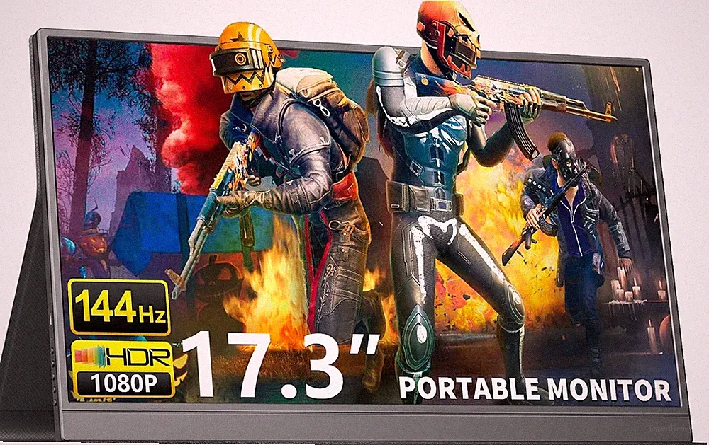 17.3" Portable Gaming Monitor, 1080P, 144Hz, USB-C HDMI, Built-in Speakers