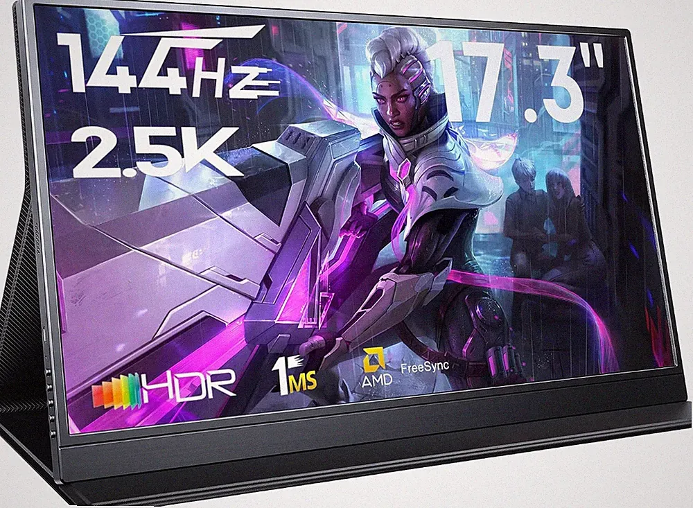 17.3" Portable Gaming Monitor, 2.5K 144Hz IPS, Dual USB-C HDMI, VESA Mountable