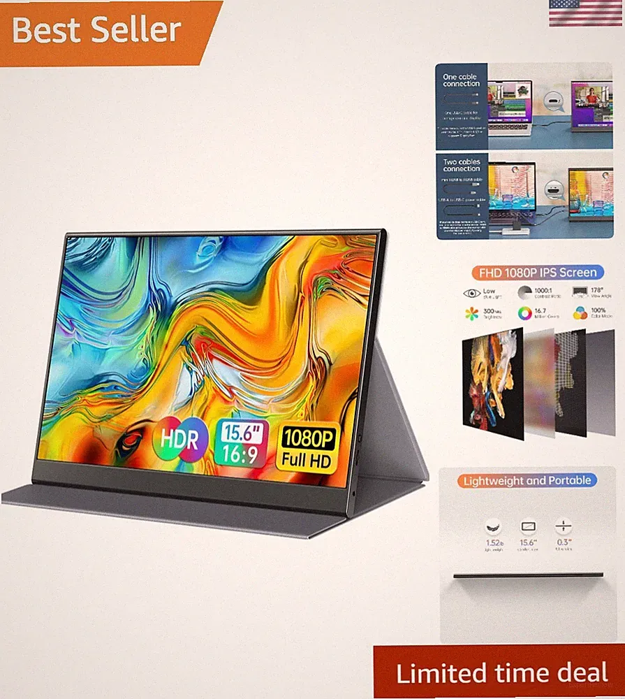 178° Viewing Angle 15.6-Inch IPS Portable Monitor - Lightweight & Versatile