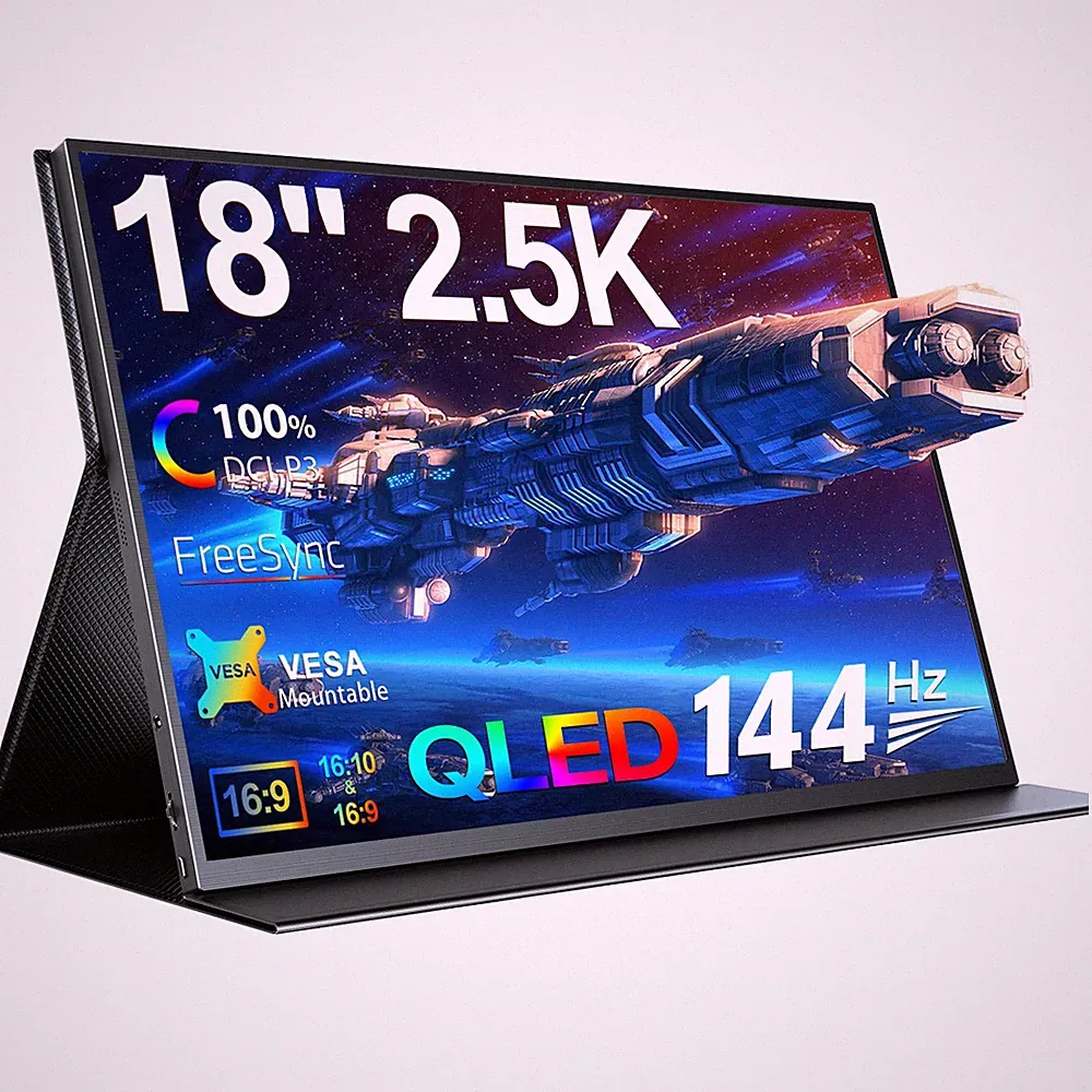 18" 2K 144Hz Portable Gaming Monitor Switch Display w/VESA For Game Xbox PS4 5