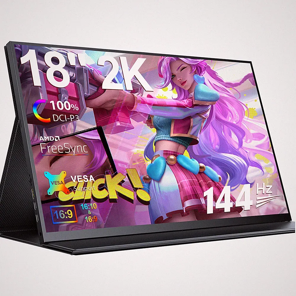 18" 2K 144Hz Portable Monitor Laptop Screen w/VESA & Case Frameless Ultra Slim