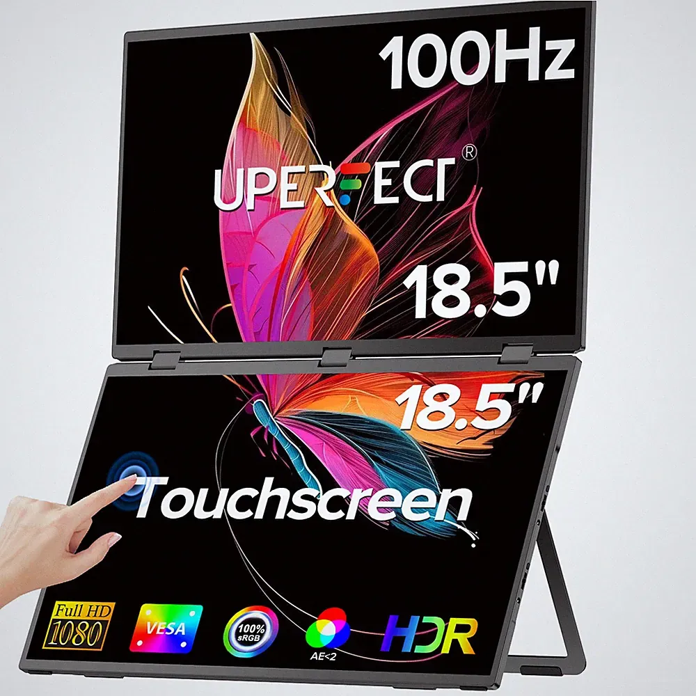 18.5" 100Hz 1080P Laptop Screen Extender Stacked Triple Folding Monitor w/Stand