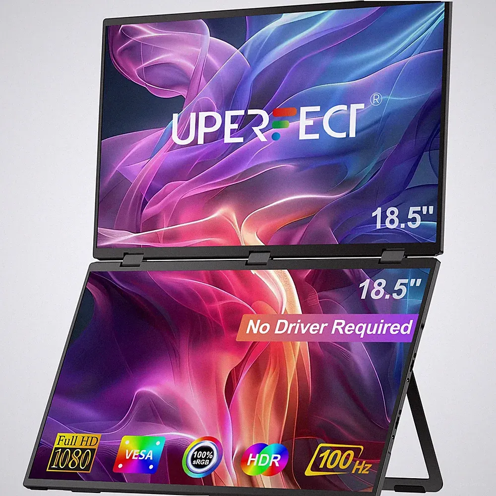 18.5" 100Hz Folding Stacked 1080P Portable Monitor For Laptop Extender Screen