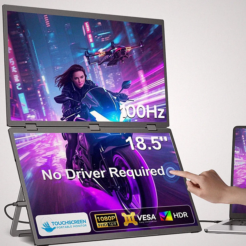 18.5" 100Hz Touchscreen Portable Gaming Monitor Dual Screen Freestanding w/VESA