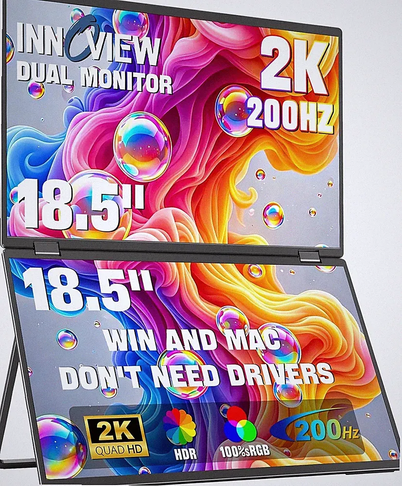 18.5" Dual Portable Monitor 2K 200Hz 100% Srgb - Foldable & Stackable Design wit