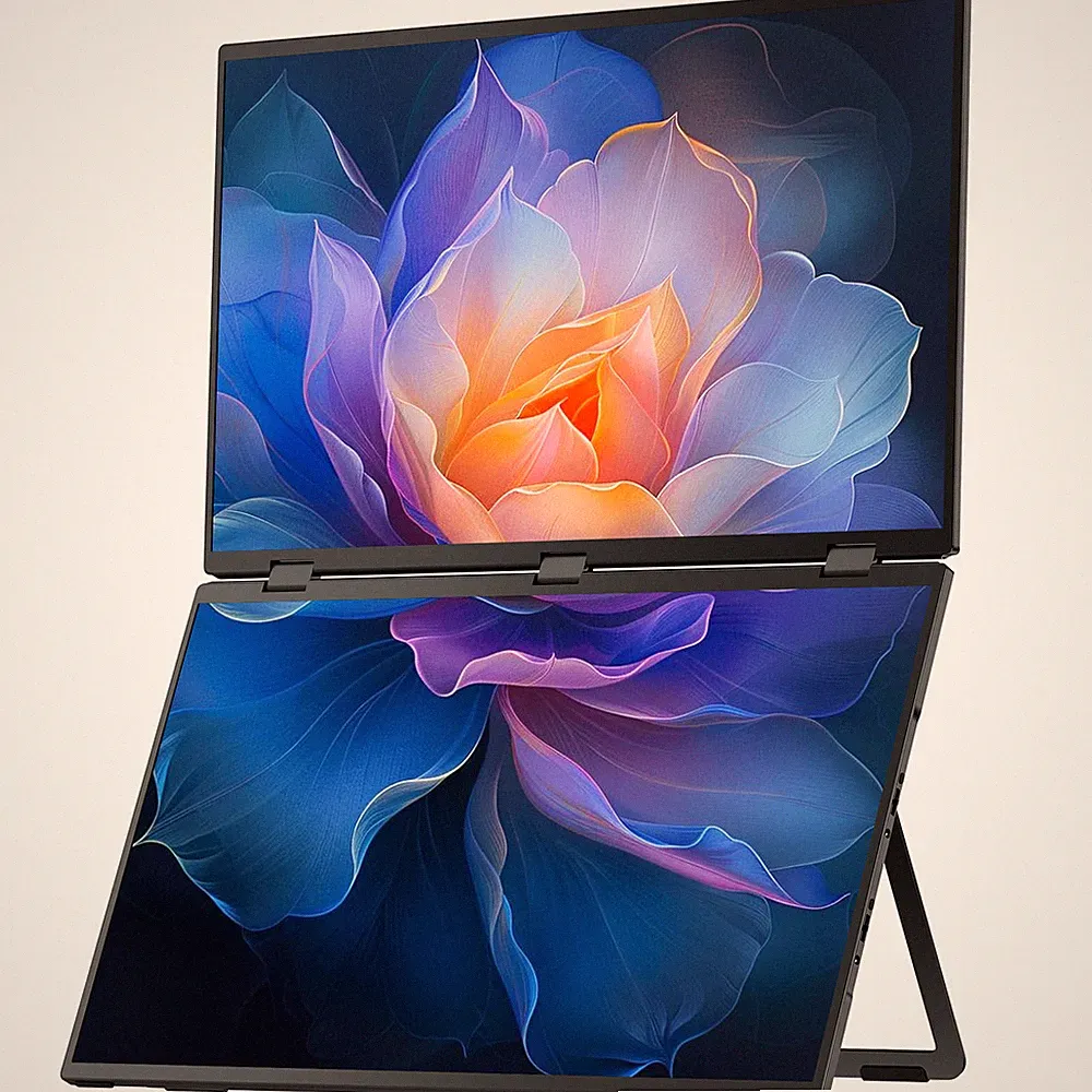 18.5" Dual Portable Monitor Folding Display 1080P FHD w/Integrated Stand & VESA
