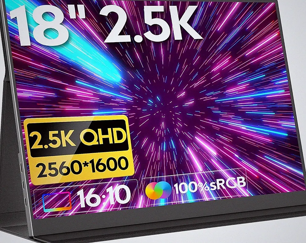 18" Portable Gaming Monitor, 2.5k 2560x1600, 16:10, 100% sRGB, FreeSync