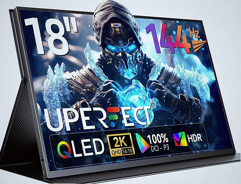 18" Portable Monitor, 2K 2560×1600 144Hz QLED Gaming Display, USB-C/HDMI
