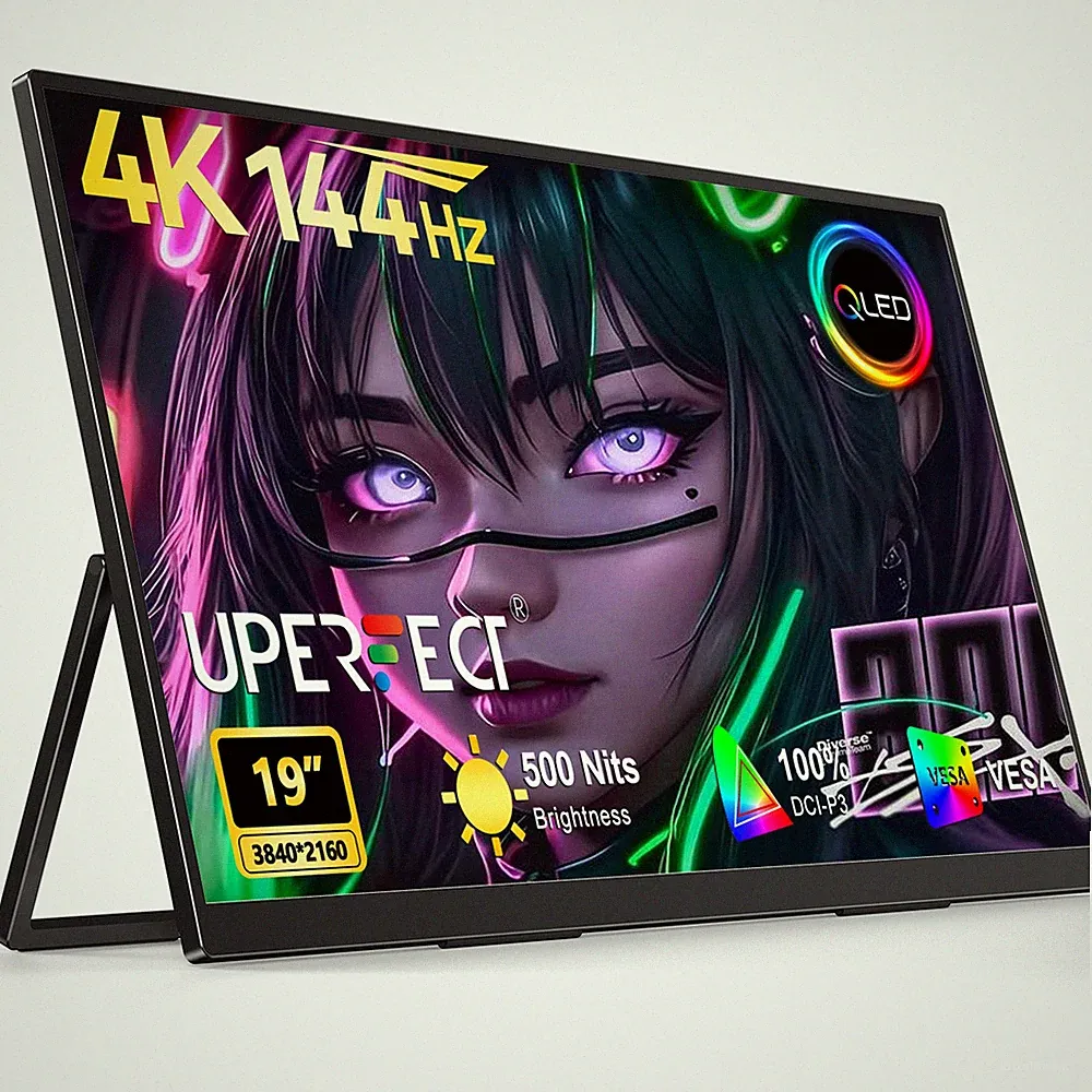 19 Inch 4K 144Hz QLED Portable Gaming Monitor UHD w/Adjustable Stand High Speed