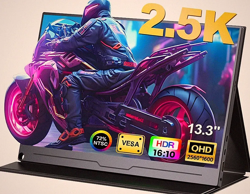 2.5K Portable Monitor 13.3" 2560x1600P QHD USB-C HDMI Laptop Monitor, HDR IPS...