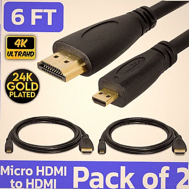 2 Pack Micro HDMI to HDMI Cable 6 FT Raspberry Pi 4K TV Camera Sony Nikon Lenovo