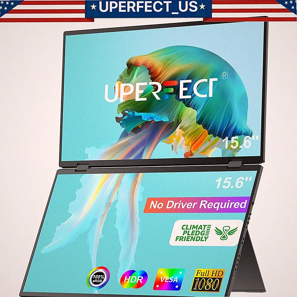 2024 Dual Stacked 15.6" Folding Monitor Triple Portable Display w/ Stand for PC