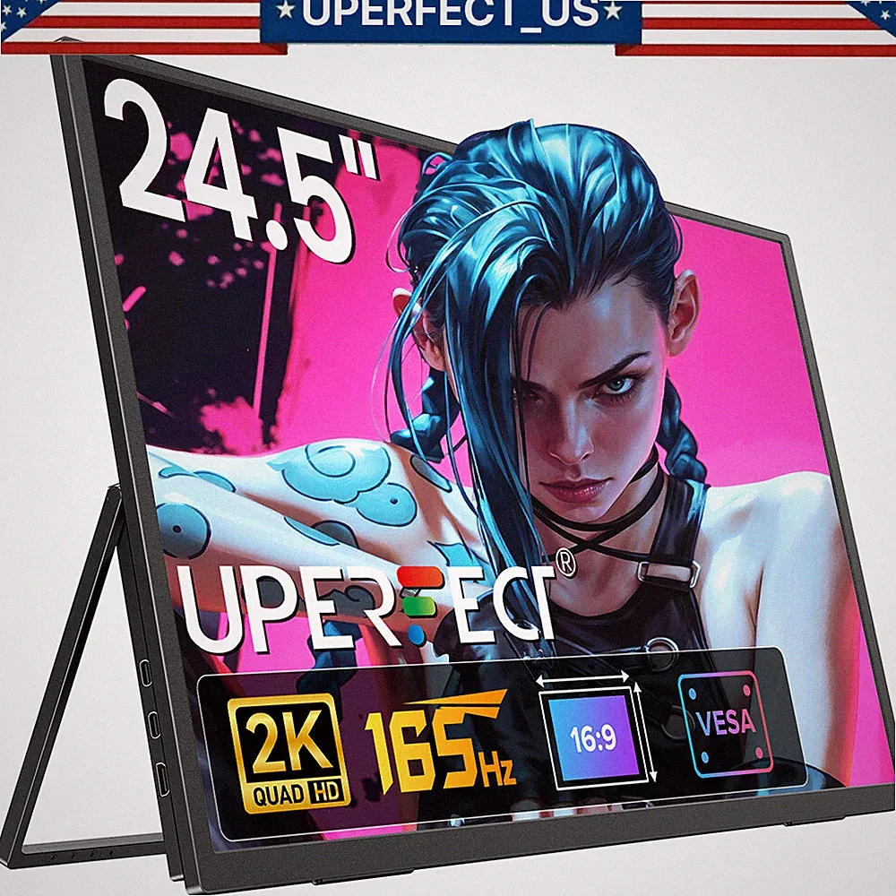 UPERFECT 165HZ Portable Monitor, 24.5'' QHD FreeSync 100% Adobe RGB for PC PS5 4