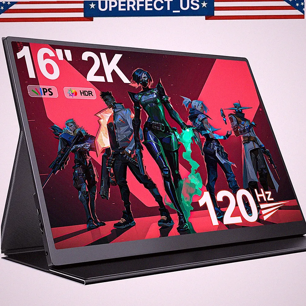 2025 Portable Monitor 16'' 2K QHD HDMI USB C 120Hz Display Screen for Laptop PS5