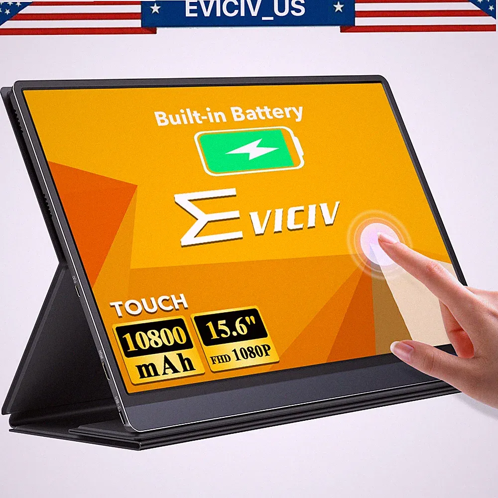 2026 120Hz Rechargeable Portable Monitor Touch EVICIV Upgraded 15.6" HDR 2*USB C