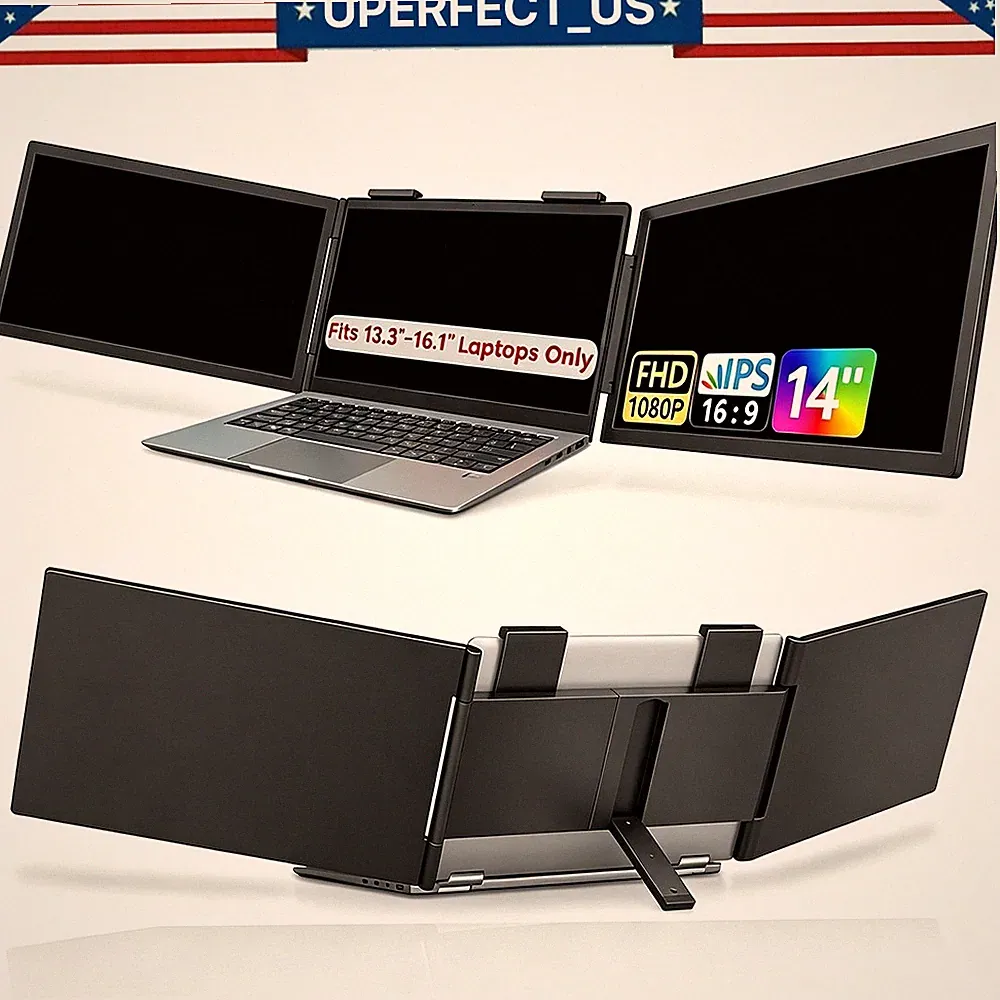 2026 14" FDH Dual Portable Monitor Triple Screen 60Hz Gaming Computer Display AA