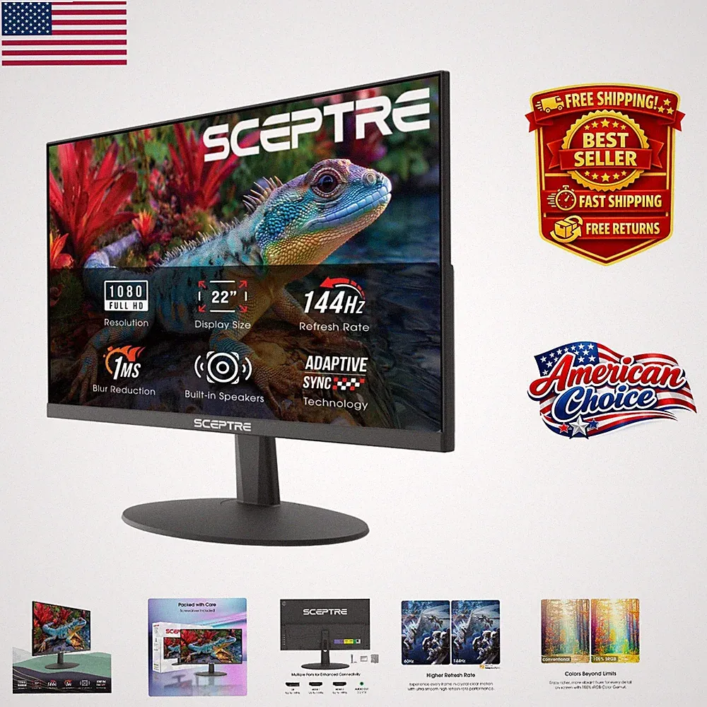2026 22-Inch FHD 1080p Gaming Monitor, 144Hz, Built-in Speakers, Machine Black