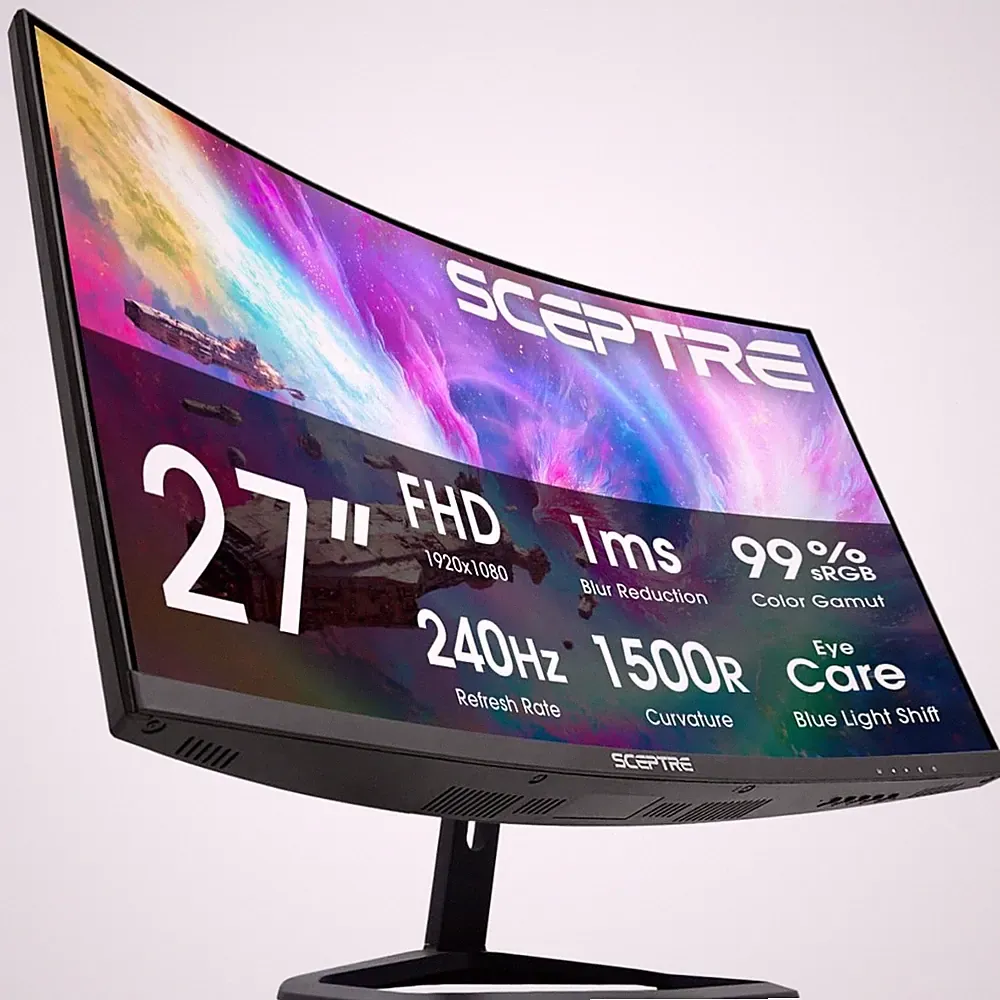 2026 27" Curved 240Hz Monitor - Complete Gaming Package with FreeSync & Speakers
