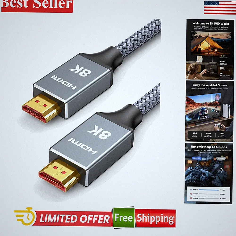 20ft HDMI 2.1 Cable 8K@60Hz 4K@120Hz 2K@240Hz for PS5 TV Monitor Gaming