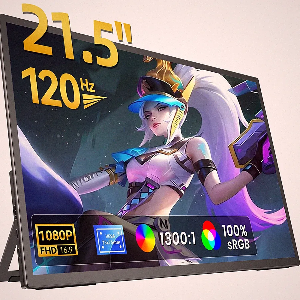21.5" 1920 * 1080 120Hz Portable Monitor Full HD HDMI USB C Freestanding w/VESA